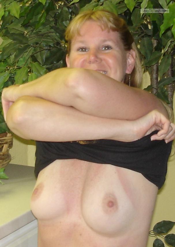 Tit Flash: Wife's Tanlined Small Tits - Polly from United States